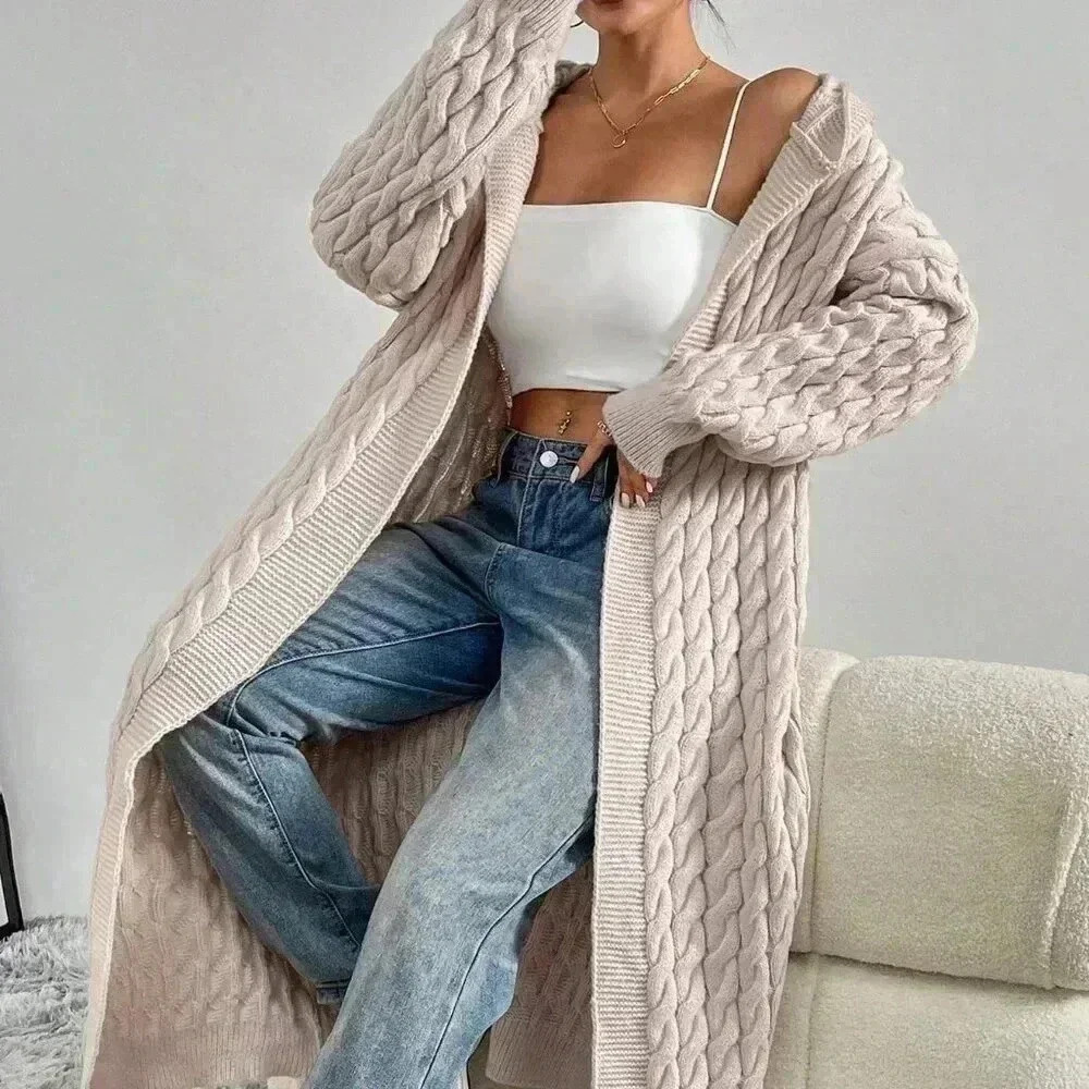 Apricot Casual Women's Drop Shoulder Open Front Hooded Longline Cardigan